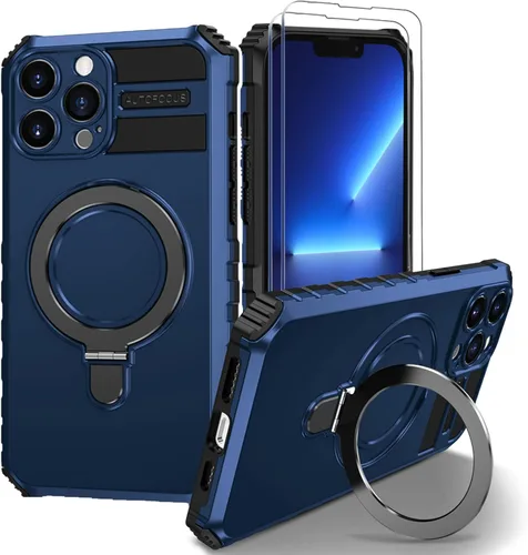 Vista 13 de Funda magnética para iPhone 11 [compatible con MagSafe] con 2 protectores de pantalla de vidrio templado con soporte de anillo, grado militar