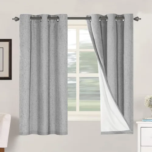 Vista 80 de H.VERSAILTEX Cortinas 100% opacas con aislamiento térmico, texturizadas, de lino, con bloqueo completo de calor y luz, para sala de estar y Negro