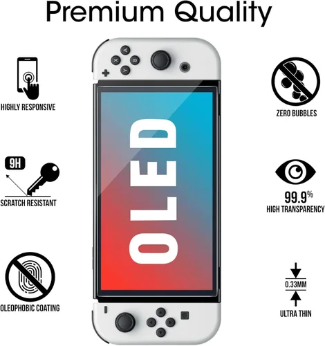 Vista 2 de amFilm Protector de pantalla de vidrio templado compatible con Nintendo Switch OLED modelo 2021 (paquete de 3)