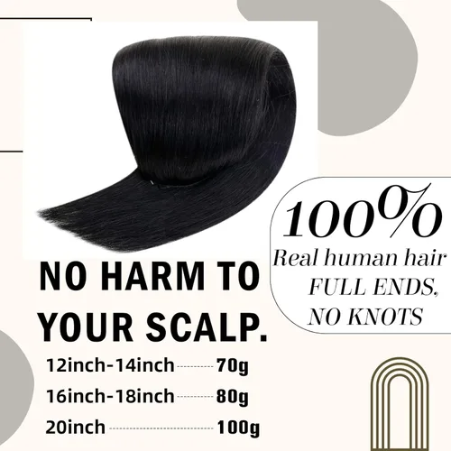 Vista 3 de RUNATURE Extensiones de cabello humano negro azabache, extensiones de cabello humano lacio con alambre secreto, extensiones de cabello humano de una