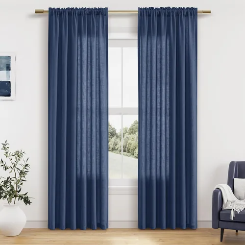 Vista 73 de Guken Cortinas de lino verde aguamarina de 84 pulgadas de largo, juego de 2 paneles semitransparentes con bolsillo para barra para comedor