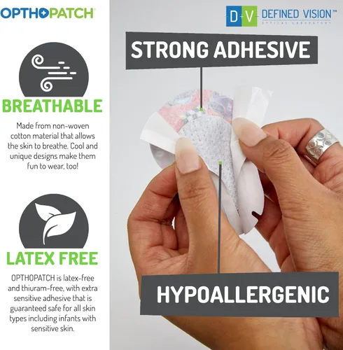 Vista 2 de Opthopatch Parches para ojos para bebés, adhesivo extra sensible, blanco liso, 100 unidades + 3 gráficos de recompensa