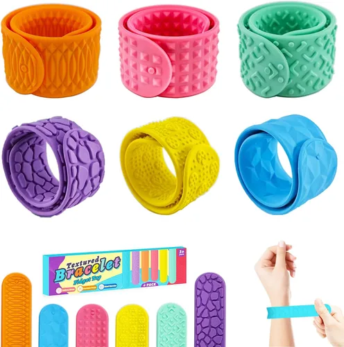 6 piezas de juguetes para ansiedad, pulseras de bofetada, juguetes sensoriales para niños con autismo, artículos de silicona texturizada para