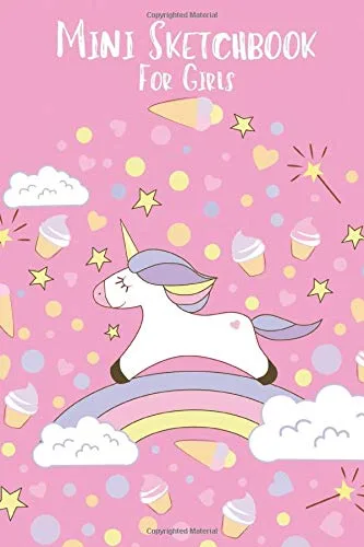 Mini Sketchbook for Girls Cute Unicorn 6x9 Blank Drawing Pad Sketch Paper, 100 Pages for Girls Sketches and Scribbles, Ages 2-4, 4-8, 9-12