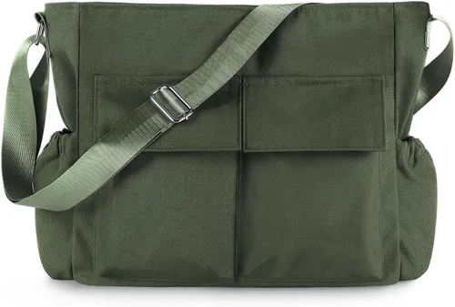 Bolso bandolera de lona para hombres y mujeres, bolso vintage para laptop, bolsa grande con múltiples bolsillos