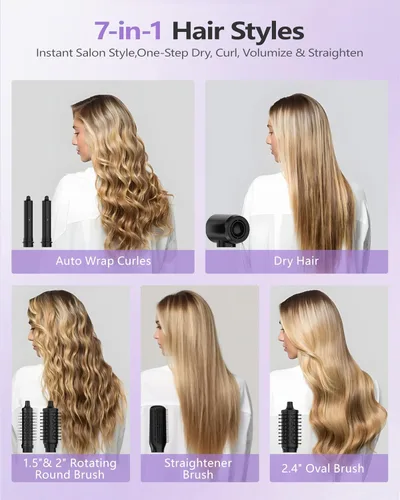 Vista 7 de TASNEEM Cepillo secador de pelo, estilizador de aire caliente profesional 7 en 1 para estilizar el cabello, cepillo giratorio para secador de pelo