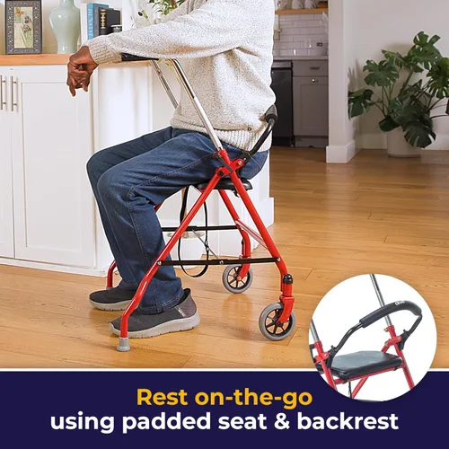 Vista 5 de Andador de dos ruedas con asiento, de Drive Medical, 1239RD, Universal, Rojo, 1, 1