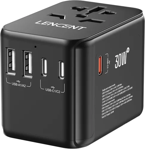 Vista 10 de LENCENT Adaptador universal de enchufe de viaje, adaptador de corriente internacional con doble salida de CA, cargador de pared mundial para EE. UU.