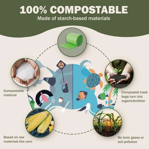 Vista 4 de Bolsas de basura compostables, 2.6 galones, 100 unidades, bolsas de basura 100% de compost para cocina, baño, oficina, pequeñas bolsas de compost