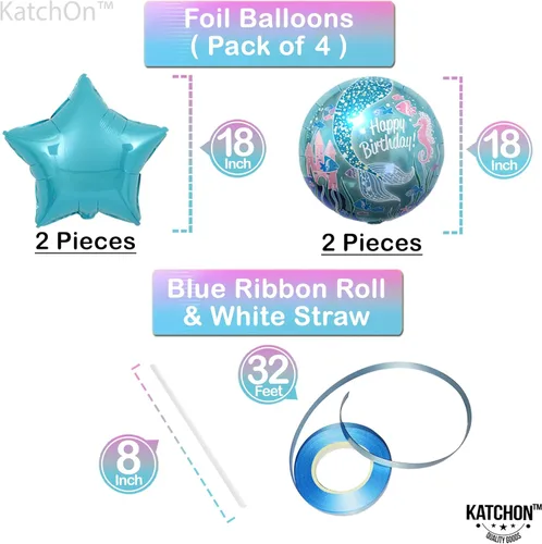 Vista 6 de KatchOn Juego de 8 decoraciones de sirena grande para cumpleaños número 4, globos de sirena y cumpleaños para niña de 4 años