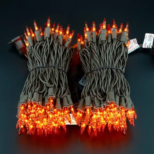 Vista 4 de YULETIME Luces de Navidad naranjas con cable marrón, 66 pies, 200 luces con certificación UL, paquete de 2 juegos de 33 pies, 100 miniluces