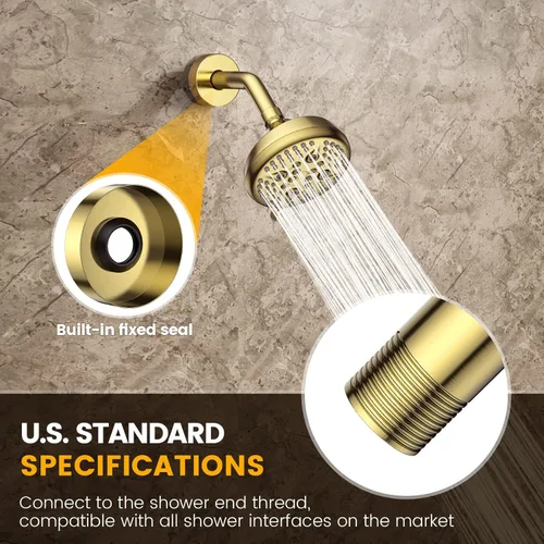 Vista 4 de YASFEL Brazo de Ducha de Oro Cepillado de 6 pulgadas Brazo de Extensión de Ducha Tubo con Brida y Cinta de Teflón para Cabezal de Ducha y Cabezal