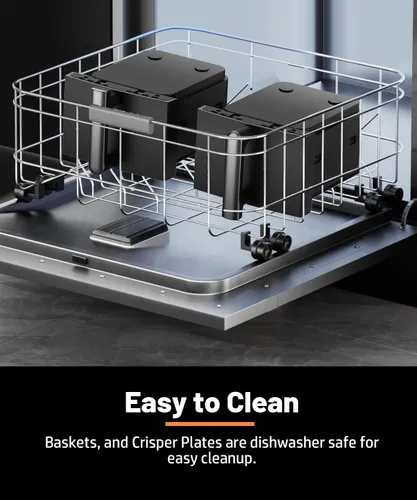 Vista 6 de Horno freidor de aire de doble capa de 12QT, capacidad de 6QT×2, diseño vertical de 2 cestas, función 7 en 1 con parrilla, asar, hornear