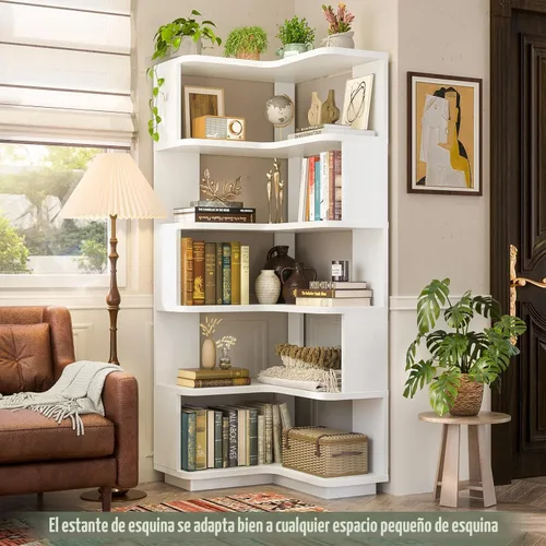 Vista 2 de Armocity Estantería de Libros de Esquina - Estantería de Libros de Esquina de 6 Niveles Etagere con Deflector, Estante de Exhibición Independiente