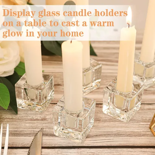 Vista 3 de Juego de 6 portavelas de cristal para candelabros de cristal transparente para centro de mesa, portavelas cuadrados para bodas, Pascua, Navidad