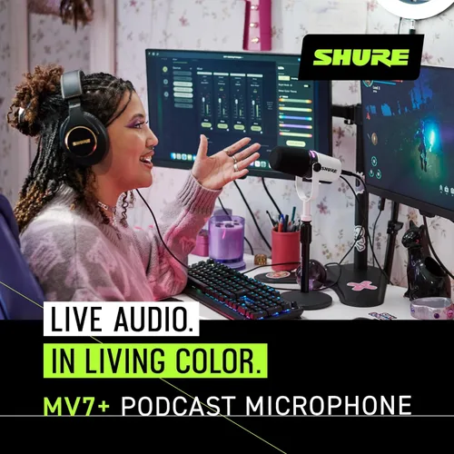 Vista 4 de Shure Micrófono dinámico MV7+ para podcast, certificado OBS, audio mejorado, panel LED, salidas USB-C y XLR, modo de nivel automático, filtro
