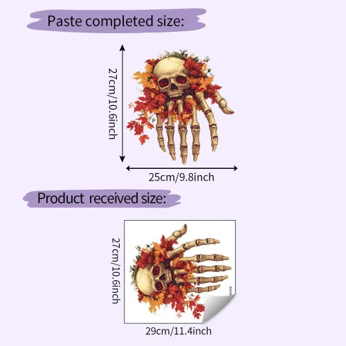 Vista 2 de Calavera de Halloween con calcomanías de arce autoadhesivas para inodoro, baño, pared, decoración del hogar, extraíble, sin residuos, 2