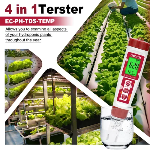 Vista 2 de Medidor de pH para agua, 4 en 1 EC PPM Probador de pH de temperatura para hidropónico, probador de agua TDS para agua potable, medidor de pH digital