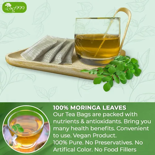 Vista 4 de TOG999, 60 bolsas de té de hoja de moringa premium, 100% natural y puro. Té de hierbas de moringa de hojas sueltas. Sin azúcar, sin cafeína, sin