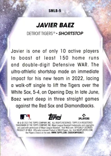 Vista 2 de 2023 Topps Estrellas de la MLB #SMLB-5 Javier Báez Detroit Tigers Tarjeta de Béisbol de Colección