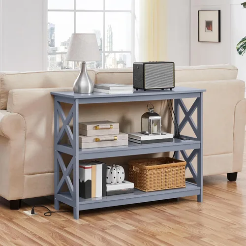 Vista 51 de Yaheetech Soportes de televisión y centros de entretenimiento con estante de almacenamiento de 3 niveles para sala de estar, gris