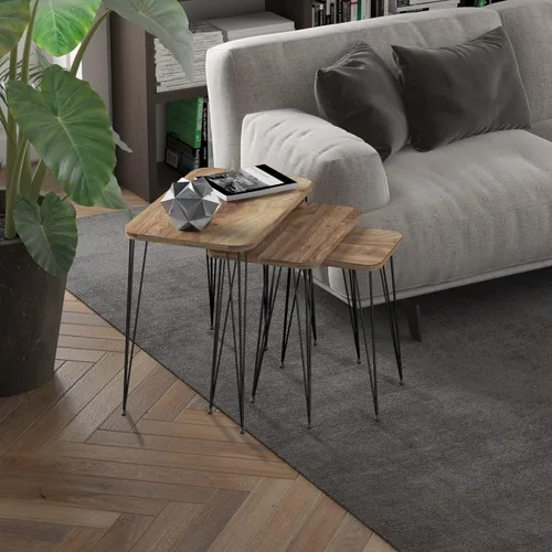 Vista 13 de Juego de 3 anidados redondos, base moderna de aspecto de grano de madera para mesas de centro o mesitas de noche, mesa auxiliar, mesa auxiliar