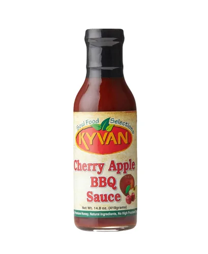 KYVAN Salsa BBQ de manzana y cereza, 14.8 onzas, miel dorada premium, sin OMG, sin jarabe de maíz de alta fructosa, sin gluten, ingredientes