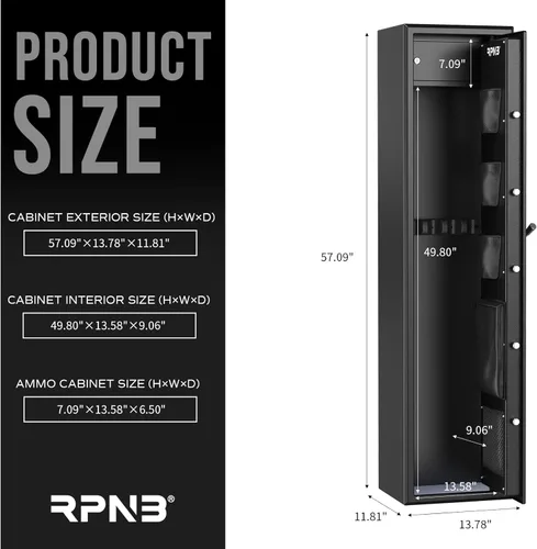 Vista 3 de RPNB Large Rifle Safe, Electronic Gun Security Cabinet for 5-7 Rifles, Quick-Access Long Metal Rifle Gun Security Cabinet