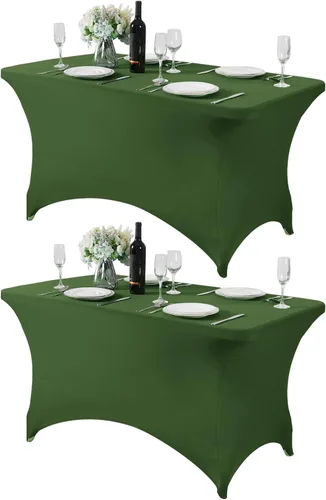 Vista 59 de Paquete de 2 manteles de elastano para mesa de 4, 6 o 9 pies, mantel elástico universal ajustable para fiestas, banquetes, bodas y eventos