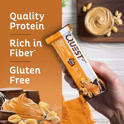 Vista 3 de Barras de Quest Nutrition de mantequilla de cacahuete con chocolate, 20g de proteína, 1g de azúcar, 4g de carbohidratos netos, sin gluten, aptas