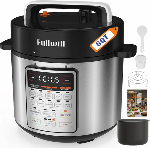 Vista 13 de Fullwill Olla de Presión Eléctrica Lite, Olla de Cocción Lenta, Arroz, Salteado, Calentador, Olla Antiadherente de 3 Cuartos de Galón