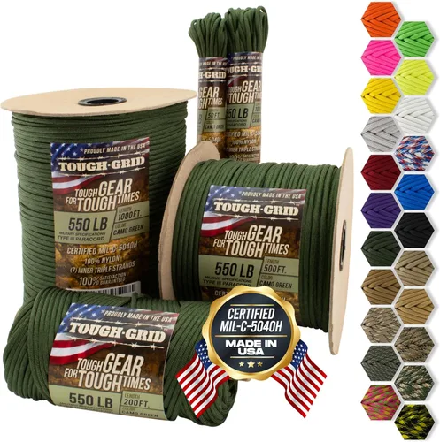 Vista 14 de TOUGH-GRID - Cuerda de paracaídas de 550 libras,100% nailon Mil-Spec tipo IV utilizada por el ejército de Estados Unidos, ideal para pulseras