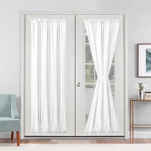 Vista 34 de Hiasan Cortinas francesas para puerta de privacidad, cortina frontal semitransparente con bolsillo para barra para ventana de puerta, 1 panel