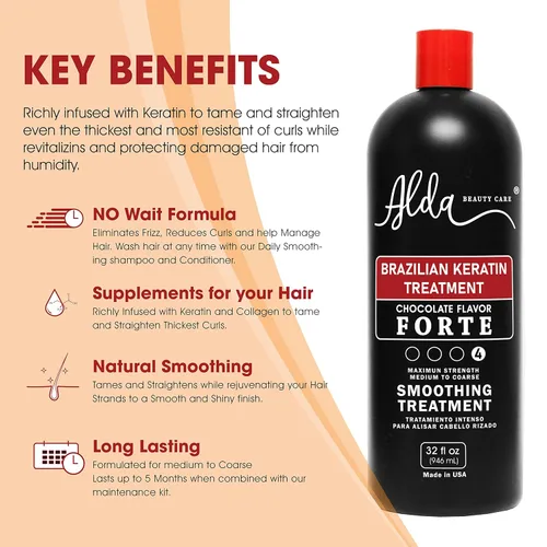 Vista 4 de Alda Chocolate Tratamiento de queratina brasileña alisador permanente soplado 32 onzas líquidas + champú aclarante 16 onzas líquidas