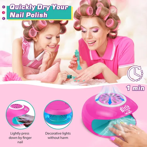 Vista 2 de Amagoing Juego de esmaltes de uñas para niñas de 7 a 12 años con secador de uñas, esmalte de uñas de secado rápido, bolígrafos de arte de uñas, uñas