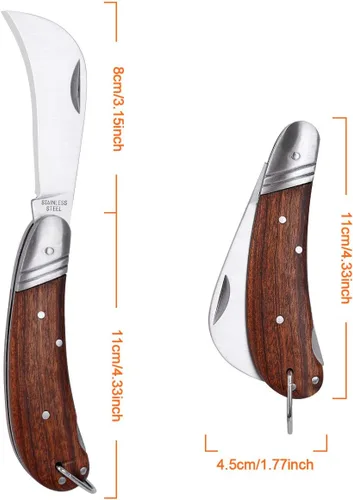Vista 3 de Cuchillo de podar con cerradura trasera, herramientas de mano de jardín de acero inoxidable, cuchillo de bolsillo plegable para injerto, herramienta