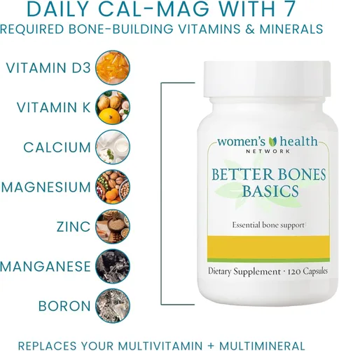 Vista 2 de Better Bones Basics de Women's Health Network - Calcio, magnesio, zinc, vitamina D, vitamina K, manganeso y boro, 120 cápsulas