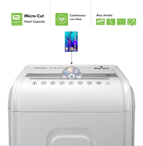Vista 2 de Aurora AU1275MA - Trituradora de papel de microcorte de grado profesional de 12 hojas y CD/tarjeta de crédito/ 60 minutos de tiempo