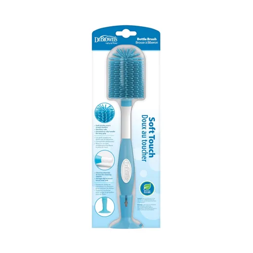 Vista 4 de Dr. Brown's Cepillo de limpieza de biberones suave sin rayones para bebé, limpiador de tetinas y base con ventosa para fácil almacenamiento, libre
