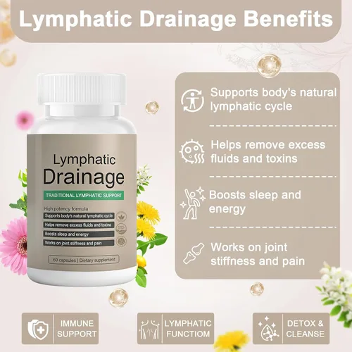 Vista 3 de Cápsulas de drenaje linfático: suplemento de drenaje linfático para la salud inmune y el equilibrio de líquidos, con equinácea, diente de león
