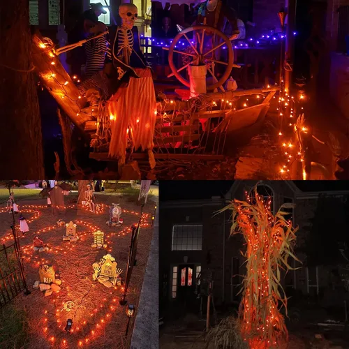 Vista 2 de WATERGLIDE - Extensión extralarga de 328 pies de luces de Halloween, 1000 luces LED para exteriores, luces de hada de alambre verde de PVC y cobre