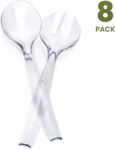Vista 5 de Plasticpro Utensilios desechables de plástico para servir, juego de 4 cucharas de ensalada y 4 tenedores de ensalada, peso pesado transparente
