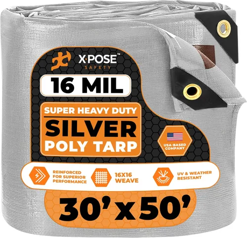 Vista 49 de Xpose Safety - Lona protectora de polietileno de 4 x 20 pies, 16 mil o 0.4mm de grosor, resistente y reforzada para evitar desgarros, resistente a
