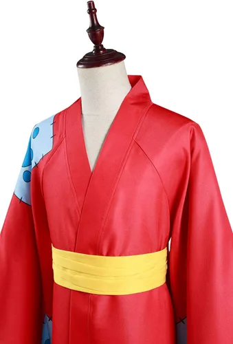 Vista 8 de Wano Luffy - Disfraz de mono D. Luffy Kimono bata roja, trajes Wano Country Capa Anime para hombre
