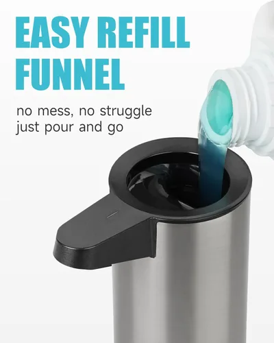 Vista 6 de Aike SensePro Dispensador Automático de Jabón Tipo-C Recargable, Acabado de Acero Inoxidable Cepillado 12.8 fl.oz. para Jabón Líquido