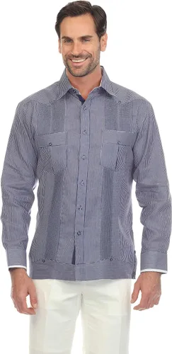 Vista 6 de Mojito - Guayabera de manga larga para hombre, 100% lino, panel de contraste y pliegues tonales