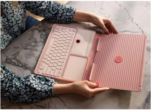 Vista 2 de Logitech Casa Kit de Escritorio Pop-Up para Trabajar desde Casa con Soporte para Laptop, Teclado Inalámbrico y Touchpad, Bluetooth, Carga USB C