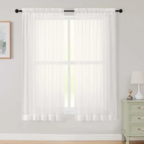 Vista 289 de 2 paneles de cortinas traslúcidas blancas para dormitorio, sala de estar, 96 pulgadas de largo, modernas, suaves, ligeras, con bolsillo para barra