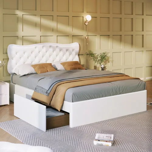 Vista 143 de Elegante cama con plataforma tapizada de terciopelo de tamaño Queen con cabecero, para niños, niñas y adolescentes (beige @cabecero/, Queen)