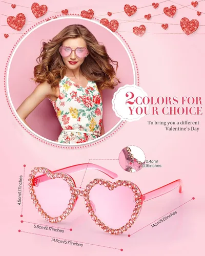 Vista 2 de TOODOO 2 pares de lentes de sol con forma de corazón para el día de San Valentín sin montura y diamantes de imitación para mujer lentes